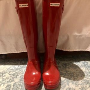 Red hunter boots. Worn once.